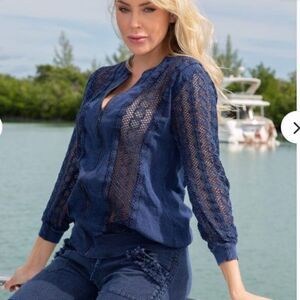 Cotton Natural Ladies Seaside Midnight Blue Full Zip Jacket Size XL‎